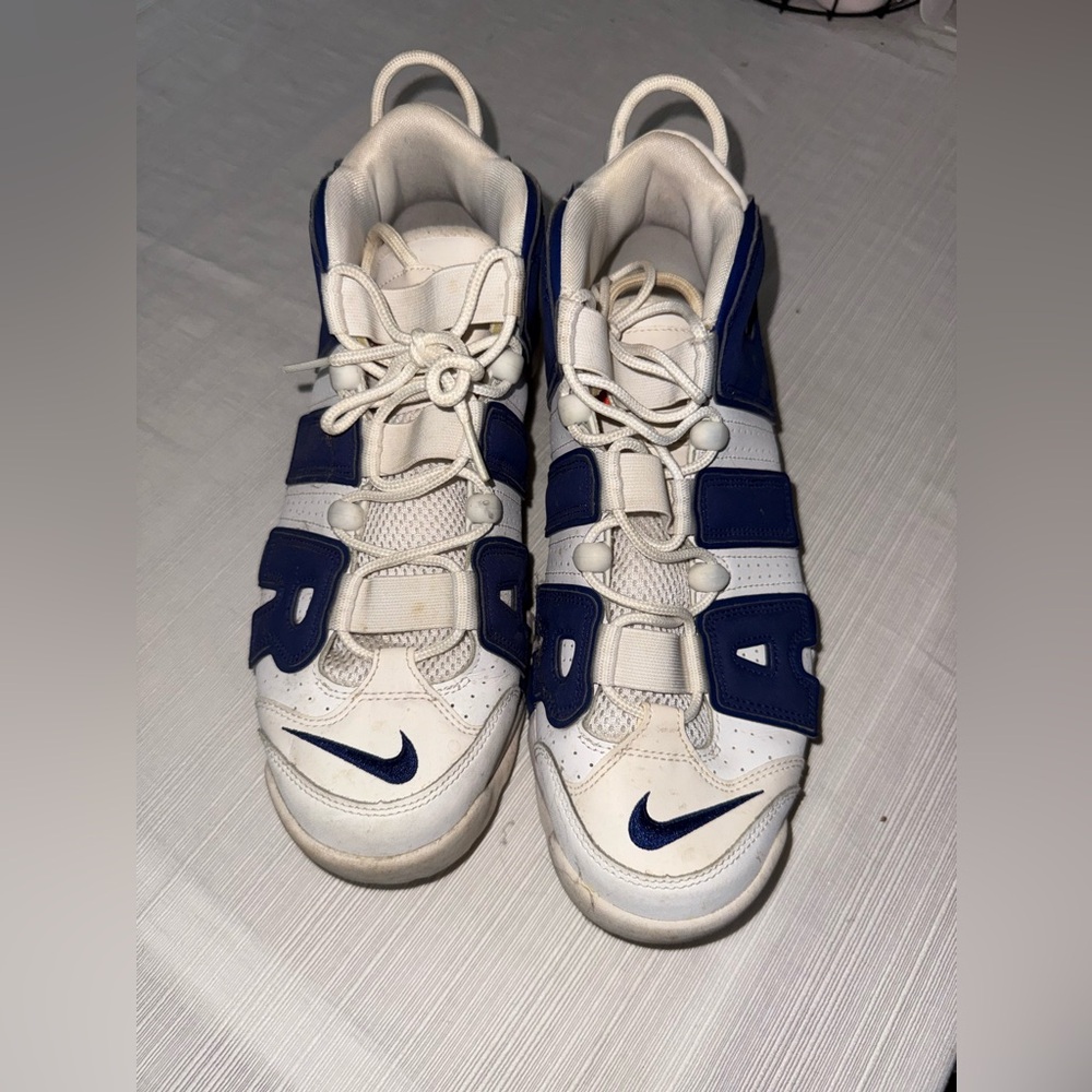 Nike White and Blue Sneakers Uptempo